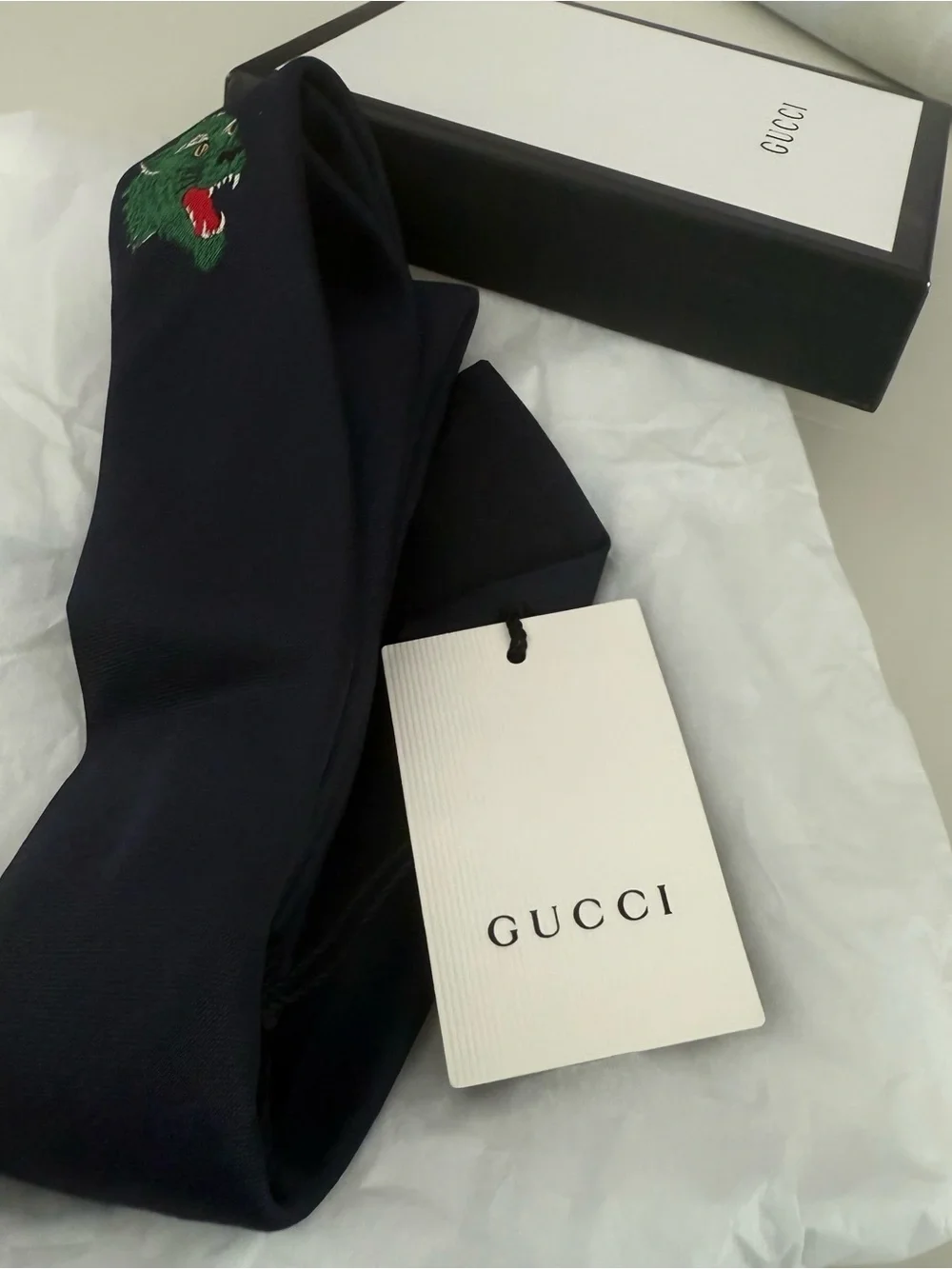 Gucci Panther Appliqué Silk and Wool Blend Tie